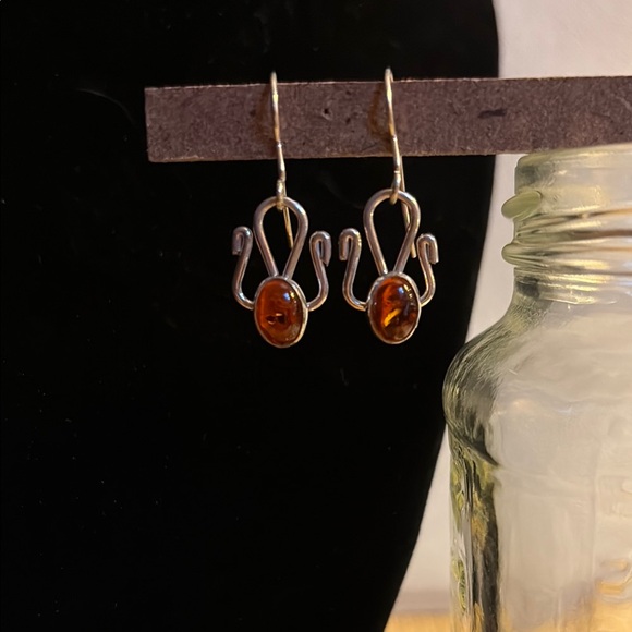 Elegant Sterling Silver and Amber Earrings